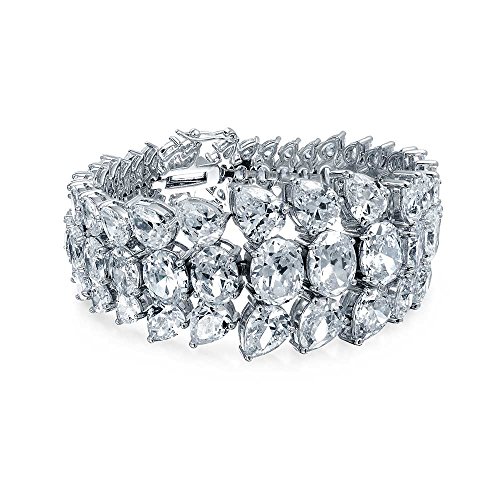 Bling Jewelry Elegantes Armband Mit Mehreren Reihen Von Kubischen Zirkonia-Perlen In Abgestufter Cluster-Form, Perfekt Für Den Abschlussball Oder Die Hochzeit Von Frauen. Silberbeschichtet. von Bling Jewelry