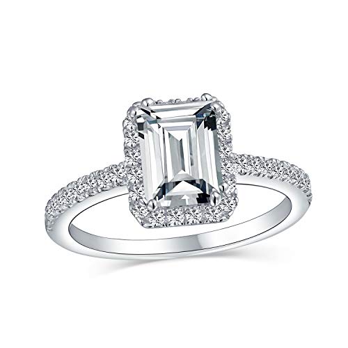 Zeitlos Klassisch Elegant 3Ct Halo Aaa Cz Art Deco Stil Klar Rechteck Smaragd Schliff Verlobungsring Für Frauen Kubischer Zirkoniumdioxid Pave Dünne 1 Mm Band .925 Sterlingsilber von Bling Jewelry