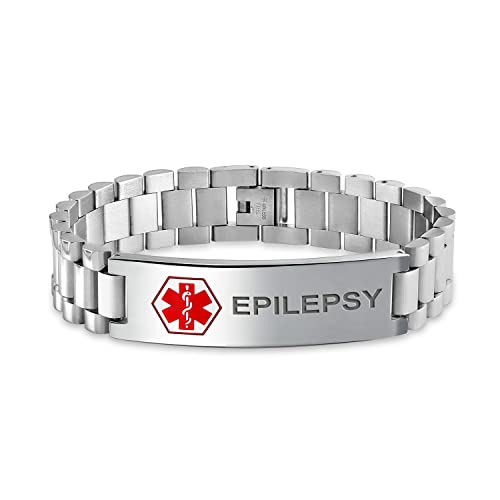Bling Jewelry Epilepsie-Identifikation Medizinischen Alarm Id Band Link Armband Für Männer 8,5 In Edelstahl Individuell Graviert von Bling Jewelry