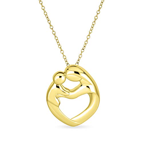 Bling Jewelry Family Parent New Mother Mom Loving Son Child Daughter Heart Shaped Pendant Necklace for Freundin Yellow 14K Gold Vergoldet .925 Sterling Silver von Bling Jewelry