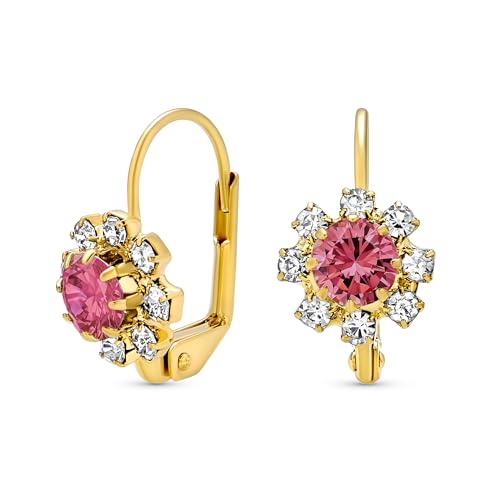 Lila Lavendel Und Weißer Kristall Blume 18K Gold Plattiert Messing Hebel Zurück Tropfen Ohrringe Für Frauen Simuliert Amethyst von Bling Jewelry