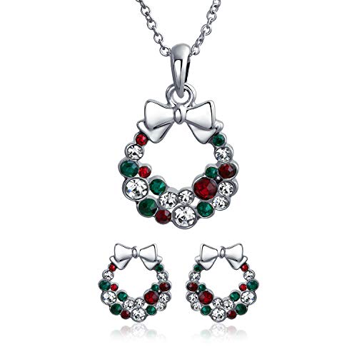 Bling Jewelry Fashion Funkelnder Weihnachtsbogen Rot Grün Weiß Kristall Weihnachtskranz Anhänger Halskette Ohrringe Schmuckset Für Frauen Jugendliche Kristallversilbert Bling Jewelry Fashion Funkelnder Weihnachtsbogen Rot Grün Weiß Kristall Weihnachtskranz Anhänger Halskette Ohrringe Schmuckset Für Frauen Jugendliche Kristallversilbert von Bling Jewelry