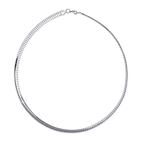 Bling Jewelry Flexible Flache Konturierte Fit Halsband Silber Ton Cubetto Schlange Kette Omega Halsreif Halskette Für Frauen Teen Flexible Konturierte 18 Zoll 8Mm Breit von Bling Jewelry