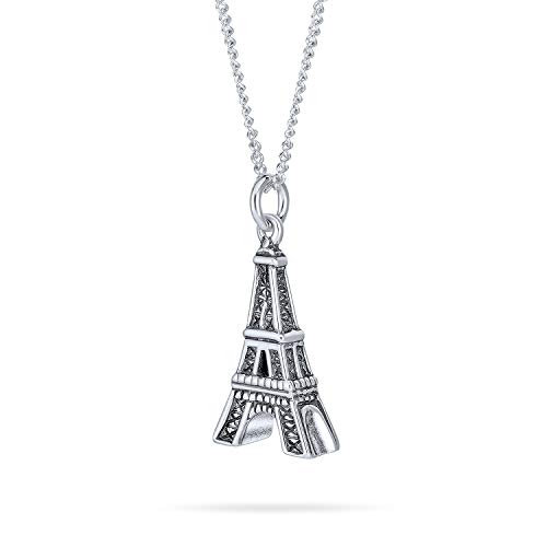 Bling Jewelry Französischer Urlaub CZ Akzent Hängendes Paris Frankreich Eiffelturm Anhänger Halskette Für Frauen Teenager Oxidiertes .925 Sterling Silber von Bling Jewelry