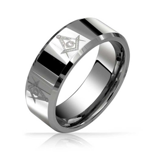 Bling Jewelry Quadrat & Kompass Freimaurer Freimaurer Titan Ehering Ring Für Männer Poliert Silberton Komfort Fit 8Mm von Bling Jewelry