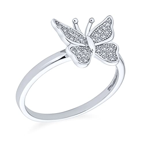 Garten Insekt .925 Sterling Silber Micro pavé CZ Natur Schmetterling Ring Dünnes Band Für Teenager Für Frauen von Bling Jewelry