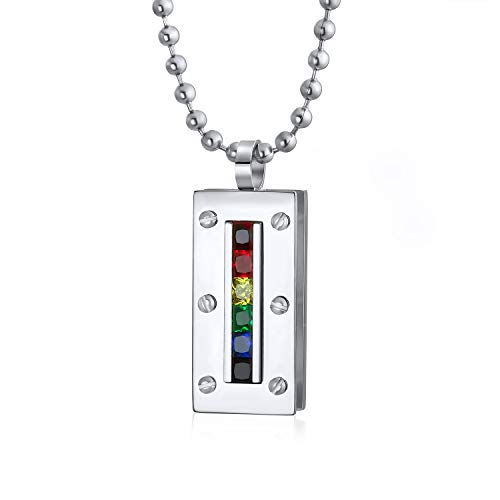 Bling Jewelry Personalisieren Sie Unisex Bunte Paare Cz Rechteckig Regenbogen Lgbtq Hundemarke Anhänger Halskette Männer Frauen Teens Silber Ton Edelstahl Anpassbar von Bling Jewelry