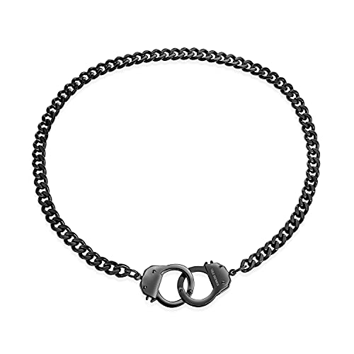 Bling Jewelry Herren Biker Punk Rocker Biker Schmuck Große Statement-Ketten-Handschellen-Halskette In Schwarz Oder Silber Aus Edelstahl-Anhänger Für Männer Und Frauen 20 Zoll von Bling Jewelry