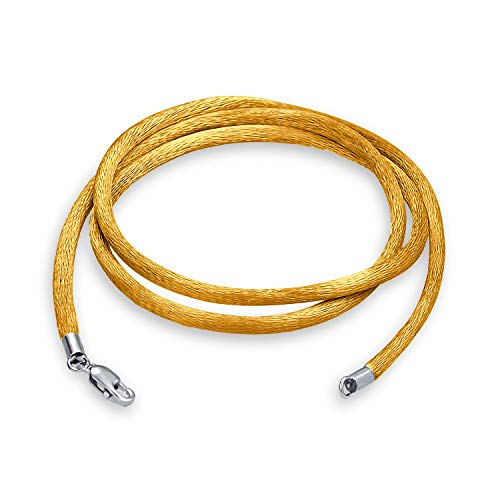Bling Jewelry Gelb Goldener Gold Ton Satin Seide Halskette Anhänger Kordel Für Frauen Für Männer Teenager .925 Sterling Silber Karabinerverschluss 18 Zoll von Bling Jewelry