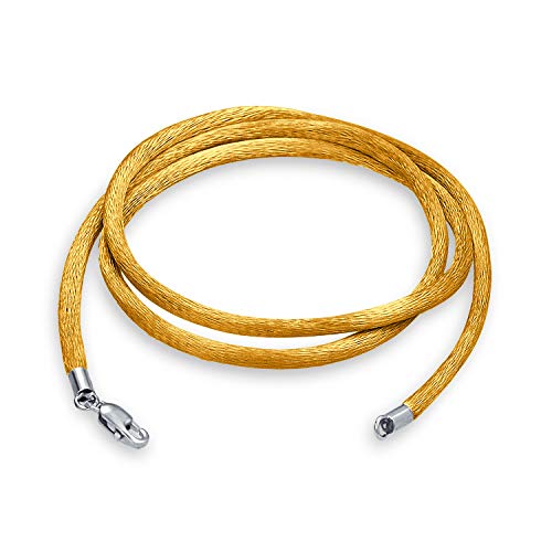 Bling Jewelry Gelb Goldener Goldton Satin Seidenhalsband Anhängerschnur Für Frauen Für Männer Teenager .925 Sterling Silber Hummerkralle Verschluss 30 Zoll von Bling Jewelry