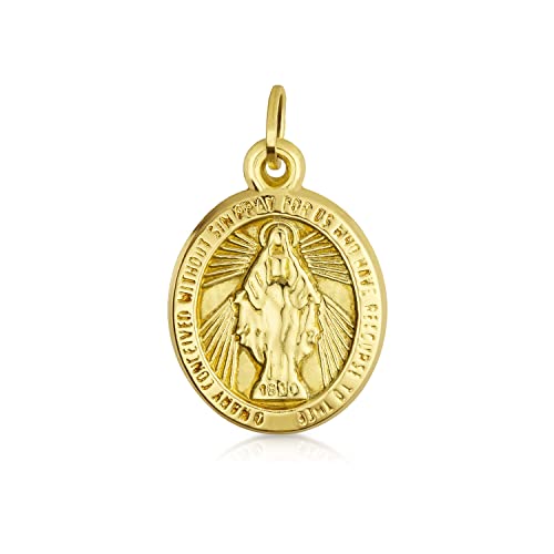 Bling Jewelry Gelbe Echte 14K Gold Guadalupe Heilige Mutter Der Jungfrau Maria Religiösen Medaillon Oval Medaille Anhänger Halskette Für Frauen Ohne Kette von Bling Jewelry