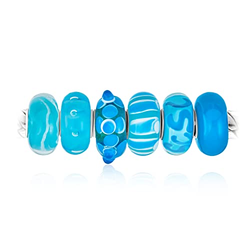 Gemischter Satz Von Bundle .925 Sterlingsilber Core Translucent Shades Of Aqua Blau Grün 3D Blume Murano Glas Strudel Charm Bead Spacer Fits European Armband Für Frauen Teen von Bling Jewelry
