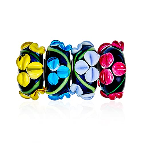 Bling Jewelry Gemischtes Set Von Bundle .925 Sterlingsilber Core Transluzent Multi Color 3D Lampe Arbeit Murano Glas Schwarz Blume Charm Bead Spacer Fits European Armband Für Frauen Jugendlich von Bling Jewelry