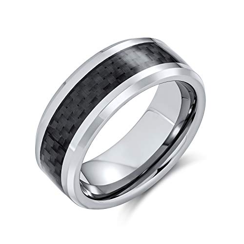 Bling Jewelry Geometrisches Muster Grau Schwarz Carbon Fiber Inlay Paare Titanium Hochzeit Band Ringe Für Männer Für Frauen Kompfort Fit 8Mm von Bling Jewelry