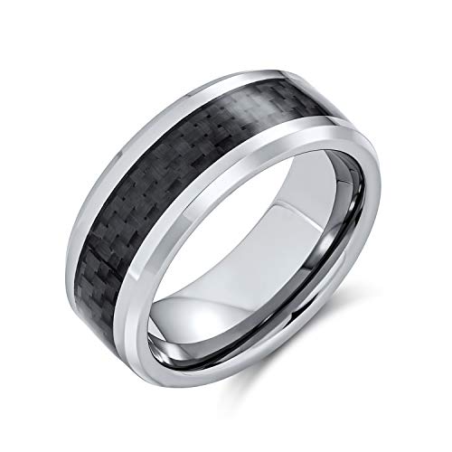 Bling Jewelry Geometrisches Muster Grau Schwarz Carbonfaser Inlay Paare Titan Ehering Ringe Für Männer Für Frauen Kompfort Fit 8Mm von Bling Jewelry