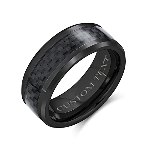 Bling Jewelry Geometrisches Muster Schwarz Kohlefaser Inlay Paare Titan Ehering Ringe für Männer Für Frauen Komfort Fit 8MM Custom Engraved von Bling Jewelry