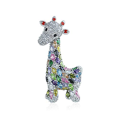 Giraffe Zoo Tier Brosche Pin Für Frauen Cz Bunten Pave Kubischer Zirkon Silber Ton Rhodium Plattiert von Bling Jewelry