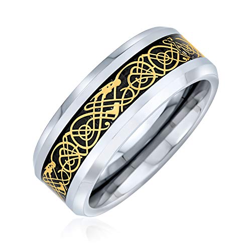 Bling Jewelry Goldenes Schwarzes Silber Zweifarbiges Keltisches Knoten Drache Inlay Paare Titanium Hochzeit Band Ringe Für Männer Für Frauen 8Mm von Bling Jewelry