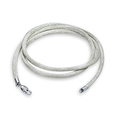 Bling Jewelry Graues Silber-Ton Satin Seiden Halsband Anhänger Schnur Für Frauen Für Männer Teenager 925 Sterling Silber Hummerkralle Verschluss 16 Zoll von Bling Jewelry