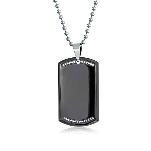 Gravierbare Cz Rand Schwarz Hundemarke Anhänger Halskette Für Männer Poliert Edelstahl Mit Bead Ball Kette 24 In von Bling Jewelry