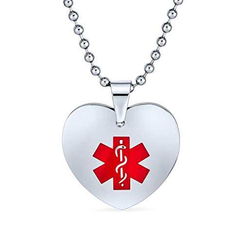 Bling Jewelry Gravierbare Medizinische Identifikation Arzt Alert Id Herz Hundemarke Anhänger Halskette Für Frauen Für Teenager Edelstahl von Bling Jewelry