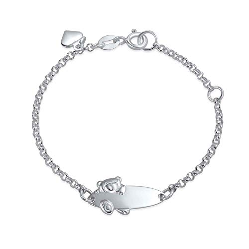 Bling Jewelry Gravierbare Name Plattiert Teddybär Id Identifikation Armband Für Frauen Für Jugendliche .925 Silber Sterling Kleine Handgelenke 5-6 Zoll von Bling Jewelry