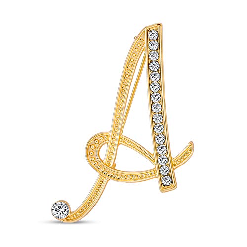 Große Aussage Abc Pave Crystal Cursive Script Monogramm Buchstaben Alphabet Initial A Schal Anstecknadel Brosche Für Frauen Gelbgold Plattiert von Bling Jewelry