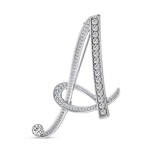 Große Aussage Abc Pave Crystal Cursive Script Monogramm Buchstaben Alphabet Initial A Schal Anstecknadel Brosche Für Frauen Gelbgold Plattiert von Bling Jewelry