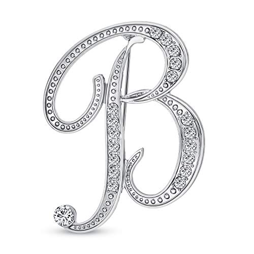 Große Aussage Abc Pave Crystal Cursive Script Monogramm Buchstaben Alphabet Initiale B Schal Revers Pin Brosche Für Frauen Versilbert von Bling Jewelry