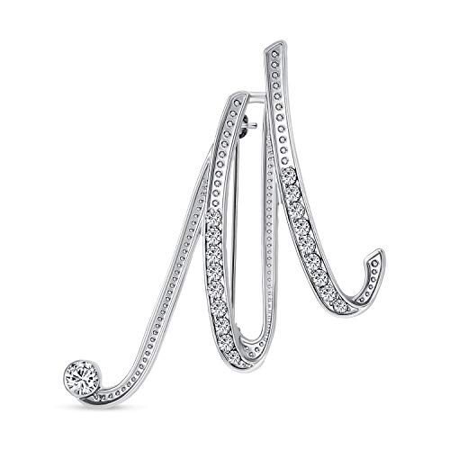 Große Aussage Abc Pave Crystal Cursive Script Monogramm Buchstaben Alphabet Initiale M Schal Revers Pin Brosche Für Frauen Versilbert von Bling Jewelry