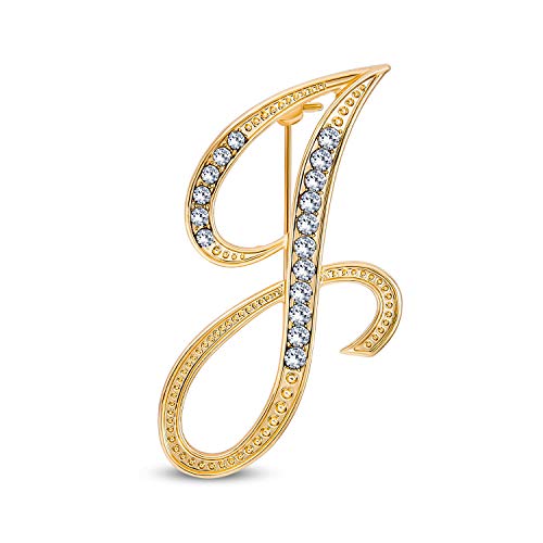 Großes Statement Abc Pave Crystal Cursive Script Monogramm Buchstaben Alphabet Initial J Schal Revers Pin Brosche Für Frauen Gelbgold Plattiert von Bling Jewelry