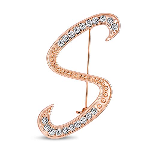 Große Aussage Abc Pave Crystal Cursive Script Monogramm Buchstaben Alphabet Initiale S Schal Revers Pin Brosche Für Frauen Rose Gold Plattiert von Bling Jewelry