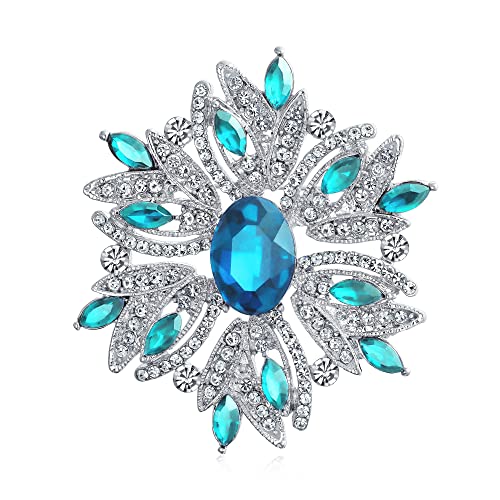 Große Aussage Vintage Stil Kristall Blume Simuliert Aqua Blue Topaz Kristall Brosche Pin Für Frauen Für Mutter Versilbert von Bling Jewelry