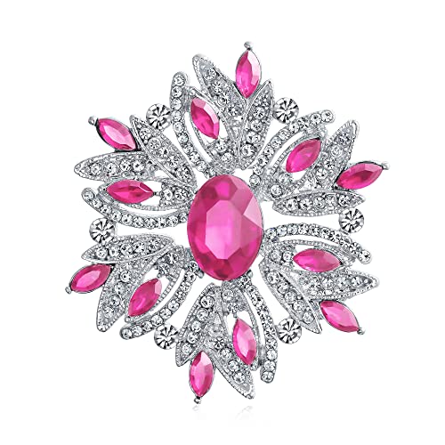 Große Statement Vintage Stil Kristall Blume Simuliert Rosa Turmalin Kristall Brosche Pin Für Frauen Für Mutter Versilbert von Bling Jewelry