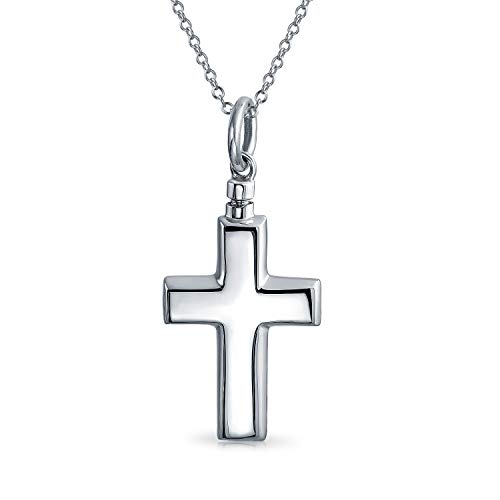 Bling Jewelry Große Gravierbare Kreuz Medaillon Anhänger Für Frauen Für Männer Memorial Einäscherung Urne Halter Halskette Für Asche Sterling Silber von Bling Jewelry