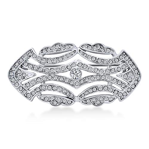 Estate Stil Jewelry Große Pave Hochzeit Bräutigam Kristall Mode Gatsby Vintage Art Deco Stil Schal Brosche Pin Für Frauen Silber Vergoldet Messing von Bling Jewelry
