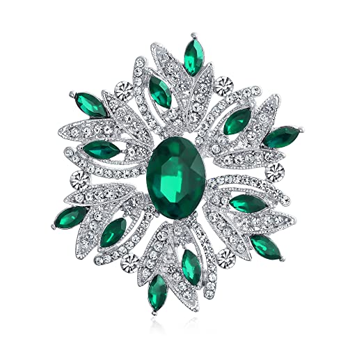 Bling Jewelry Große Statement Vintage Stil Crystal Flower Simuliert Emerald Green Crystal Brosche Pin Für Frauen Für Mutter Versilbert von Bling Jewelry