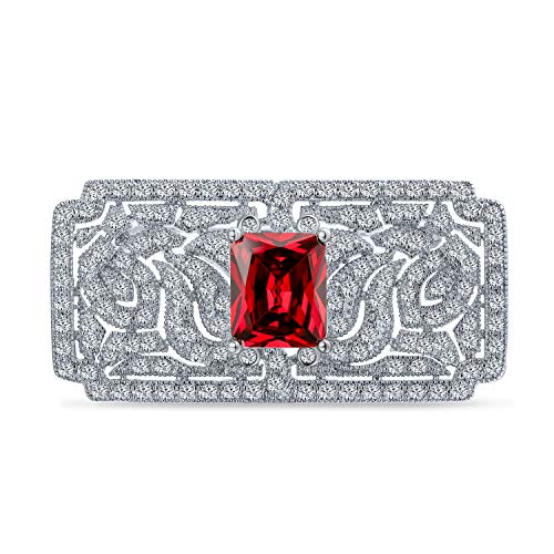 Bling Jewelry Große Vintage Nachlass-Schmuck Simuliert Rot Rubin AAA Cz Rechteck Filigran Statement Art Deco Stil Brosche Pin Für Frauen Silber Vergoldet von Bling Jewelry