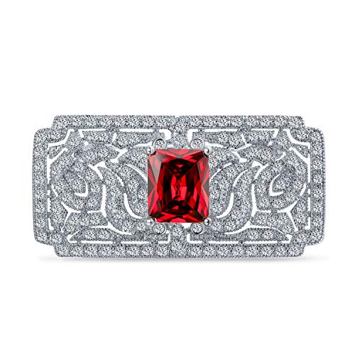 Große Vintage Nachlass-Schmuck Simuliert Rot Rubin Aaa Cz Rechteck Filigran Statement Art Deco Stil Brosche Pin Für Frauen Silber Vergoldet von Bling Jewelry