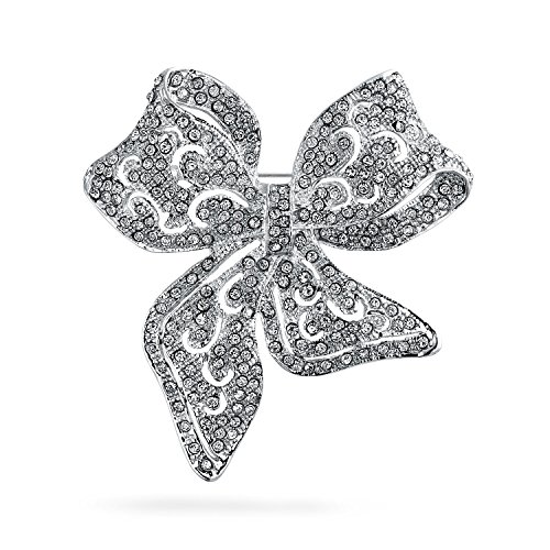 Winterhochzeit Feiertag Klar Glitzernde Kristall Brautmode Große Statement Filigran Schleifenbrosche Schal Brosche Anstecknadel Für Frauen Versilbert von Bling Jewelry