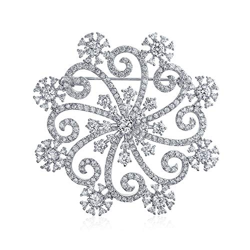 Großer Gefrorener Winterwirbel Party CZ Cubic Zirkonia Schal Weihnachts Statement Schneeflocken Brosche Pin Für Frauen Versilbertes Messing von Bling Jewelry