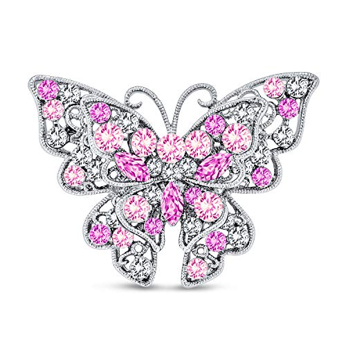 Große Rosa Kristallschmetterlingsbrosche Für Damen, Modisches Statement, Filigrandesign, Versilbertes Messing von Bling Jewelry