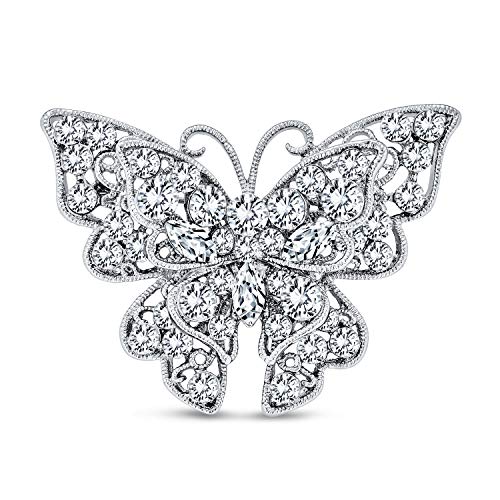 Bling Jewelry Silberbeschichtete Messing Große Kristall Filigran Schmetterlingsbrosche Schalnadel Für Frauen Modisches Statement Mit Flatterndem Design Bling Jewelry Silberbeschichtete Messing Große Kristall Filigran Schmetterlingsbrosche Schalnadel Für Frauen Modisches Statement Mit Flatterndem Design von Bling Jewelry