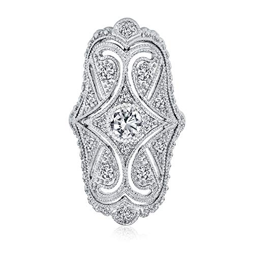 Bling Jewelry Deco Antique Stil Filigree Pave Cz Wide Armor Full Finger Fashion Statement Ring Cubic Zirconia Rhodium Vergoldet Messing von Bling Jewelry