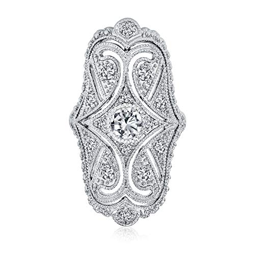 Bling Jewelry Deco Antik Stil Filigran Pave CZ breite Rüstung Vollfinger Mode Statement Ring für Frauen Zirkonia rhodiniertes Messing von Bling Jewelry