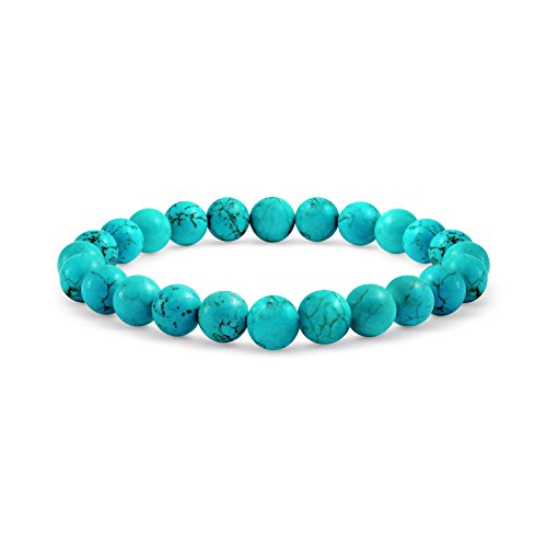 Bling Jewelry Armband Aus Halbedelstabilisiertem Türkis Mit Runden Perlen 8MM Stretch Für Frauen Männer Teenager Unisex Einreihig Stapelbar von Bling Jewelry