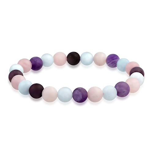 Bling Jewelry Halbedelstein-Lila Amethyst Aquamarin Rosenquarz Runde Perle 8MM Stretch-Armband Für Frauen Männer Teenager Unisex Stapelbar von Bling Jewelry