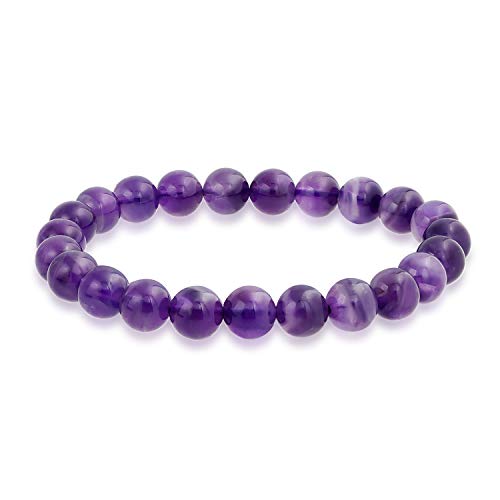 Bling Jewelry Halbedelstein Lila Amethyst Runde Perle 8MM Stretch-Armband Für Frauen Männer Teenager Unisex Einzelstrang Stapelbar von Bling Jewelry