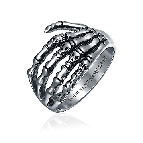 Bling Jewelry Halloween Goth Biker Punk Rocker Wrap Skelton Hand Band Ring Für Männer Teenager Oxidierte Silberfarbe Edelstahl Individuell Graviert von Bling Jewelry