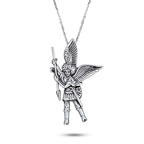 Bling Jewelry Schutzpatron Und Schutzheiliger Der Militärpolizei Sicherheits Erzengel Saint Michael Anhänger Halskette Für Frauen Männer .925 Sterling Silber von Bling Jewelry